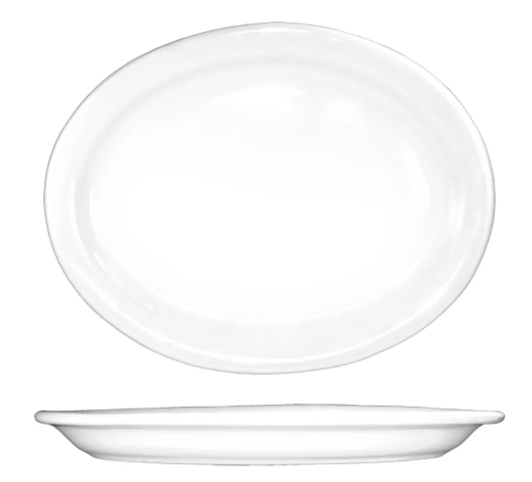 International Tableware BR-14 13 1/4" x 10" Oval Brighton Platter - Porcelain, European White