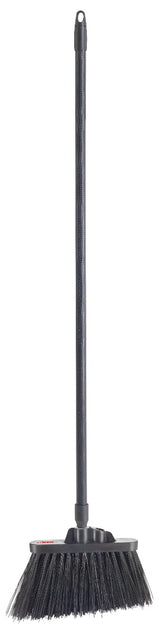Winco BRAU-9K-H Heavy-Duty Angled Broom with Black Unflagged Bristles and 48"L Black Fiberglass Handle - 12/Case