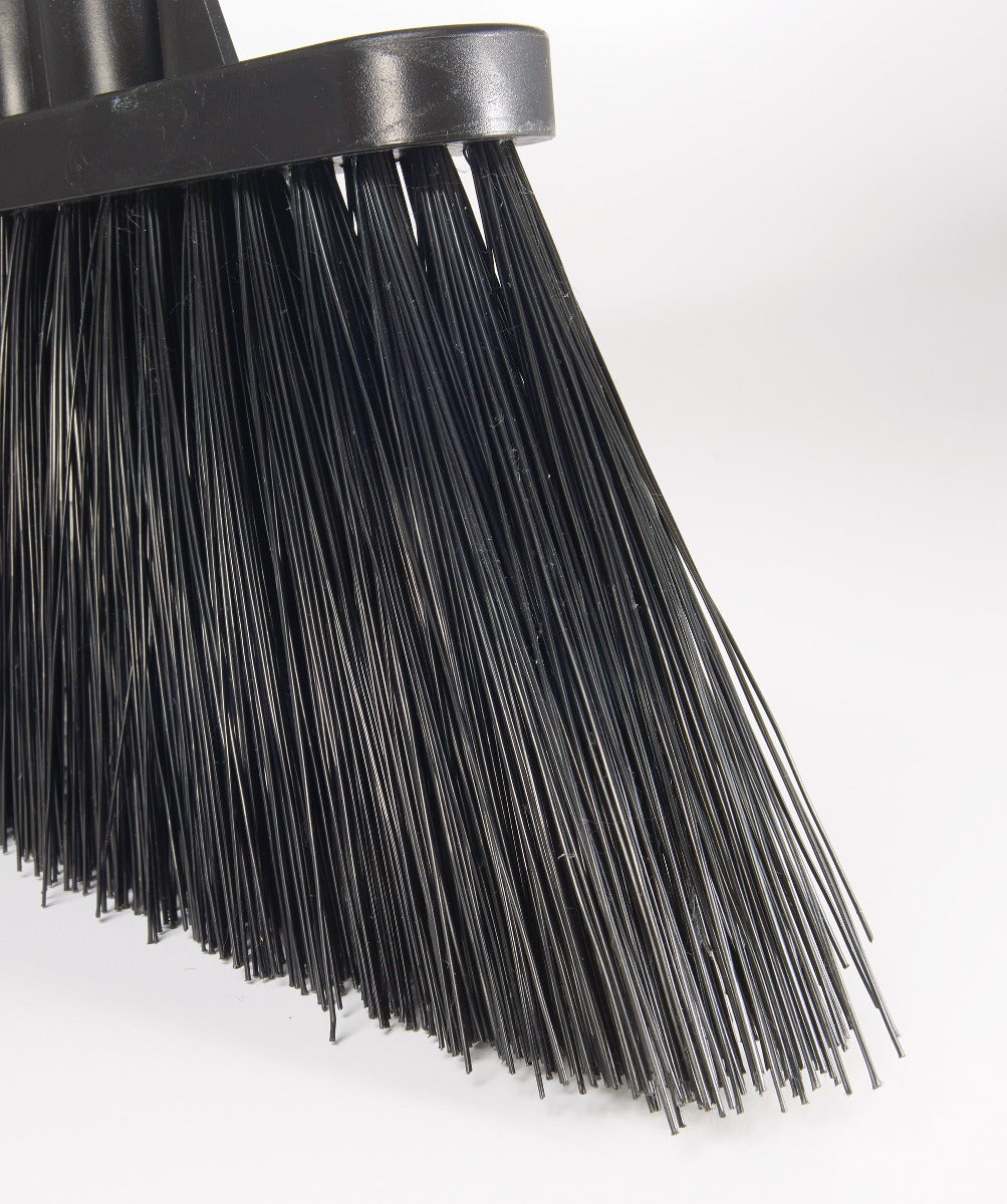 Winco BRAU-9K-H Heavy-Duty Angled Broom with Black Unflagged Bristles and 48"L Black Fiberglass Handle - 12/Case