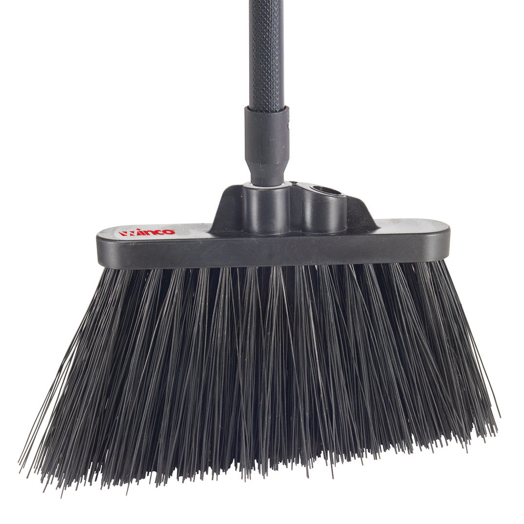 Winco BRAU-9K-H Heavy-Duty Angled Broom with Black Unflagged Bristles and 48"L Black Fiberglass Handle - 12/Case