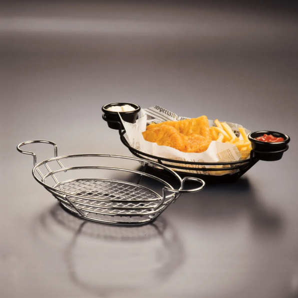 American Metalcraft BSKC118 Oval Wire Basket w/ Ramekin Holder, 11x8", Chrome - 24ea/Case