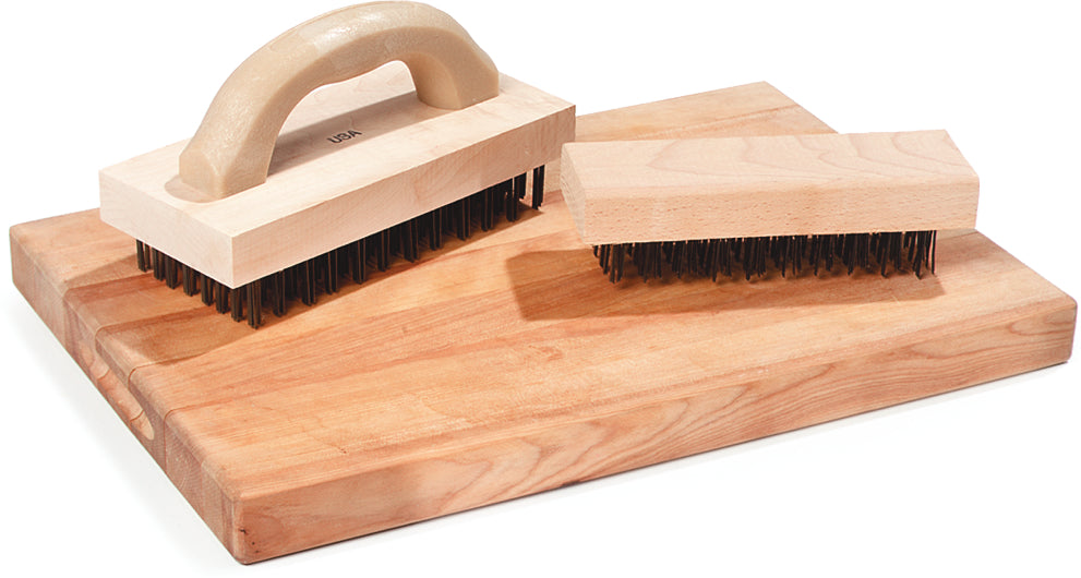 Carlisle 4067600 Wooden Butcher Block Brush with Steel Bristles and Plastic Handle 9" x 4"