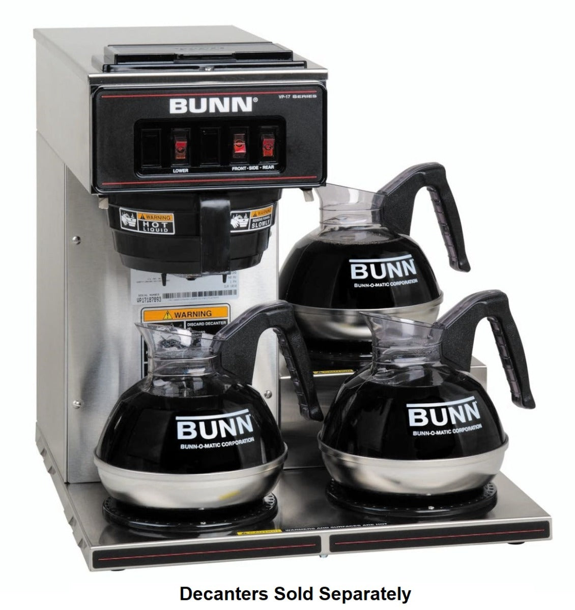 Bunn 13300.0003 VP17-3 stainless steel three station pourover decanter coffee maker with three lower warmers