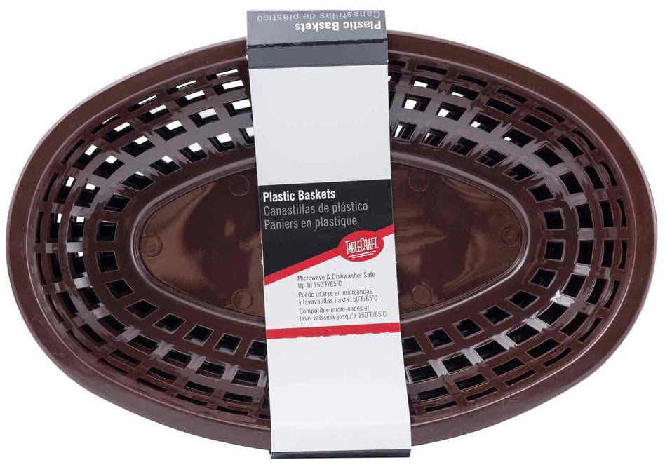 TableCraft C1074BR Classic Plastic Oval Basket 9-1/4" x 6" x 1-3/4" - Brown - 12/Case