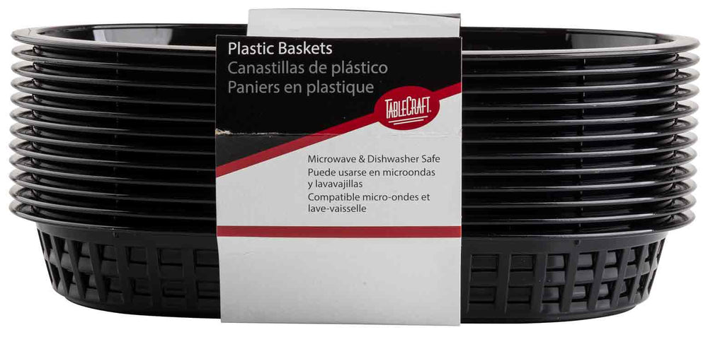 TableCraft C1076BK Chicago Plastic Oval Platter Basket 10-1/2" x 7" x 1-1/2" - Black - 12/Case