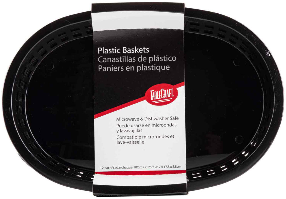 TableCraft C1076BK Chicago Plastic Oval Platter Basket 10-1/2" x 7" x 1-1/2" - Black - 12/Case