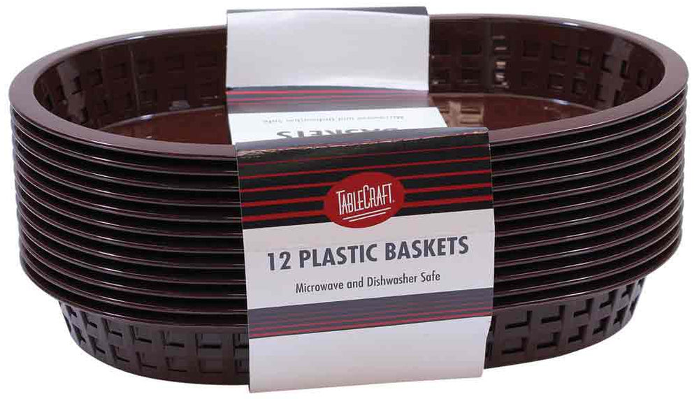 TableCraft C1076BR Chicago Plastic Oval Platter Basket 10-1/2" x 7" x 1-1/2" - Brown - 12/Case