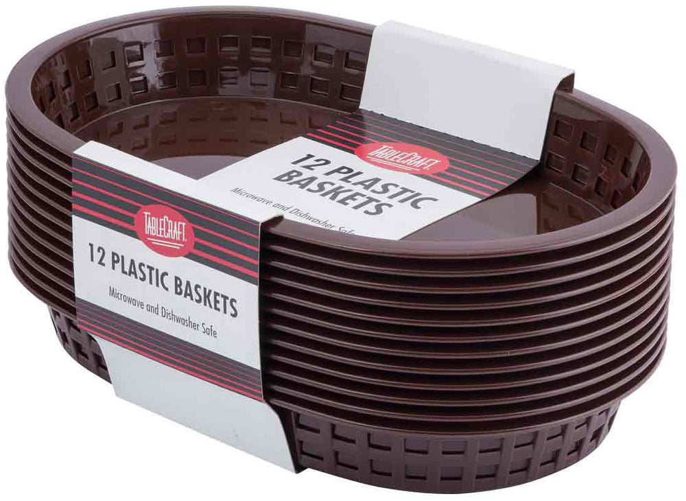 TableCraft C1076BR Chicago Plastic Oval Platter Basket 10-1/2" x 7" x 1-1/2" - Brown - 12/Case