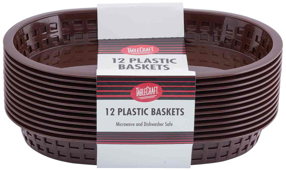 TableCraft C1076BR Chicago Plastic Oval Platter Basket 10-1/2" x 7" x 1-1/2" - Brown - 12/Case