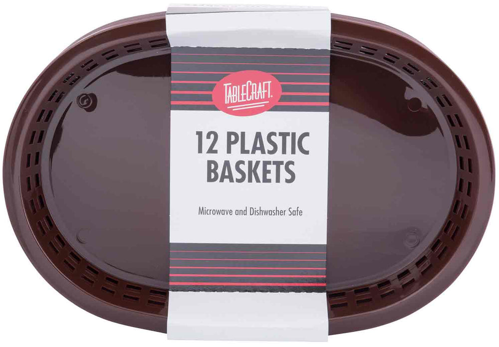 TableCraft C1076BR Chicago Plastic Oval Platter Basket 10-1/2" x 7" x 1-1/2" - Brown - 12/Case