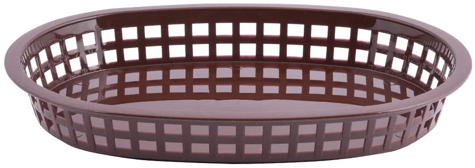 TableCraft C1076BR Chicago Plastic Oval Platter Basket 10-1/2" x 7" x 1-1/2" - Brown - 12/Case