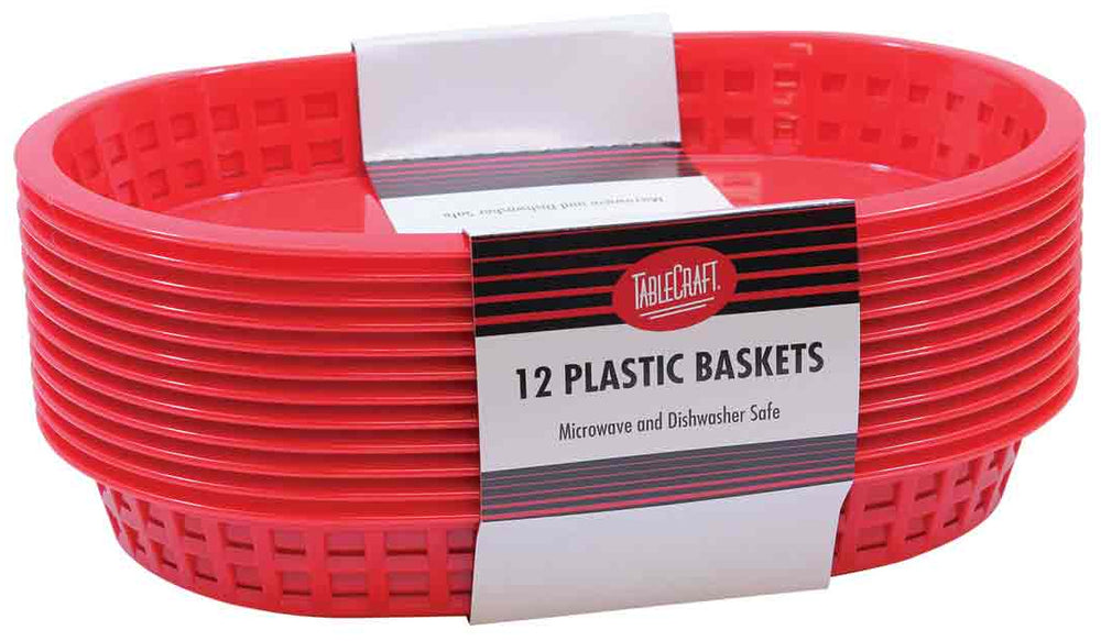 TableCraft C1076R Chicago Plastic Oval Platter Basket 10-1/2" x 7" x 1-1/2" - Red - 12/Case