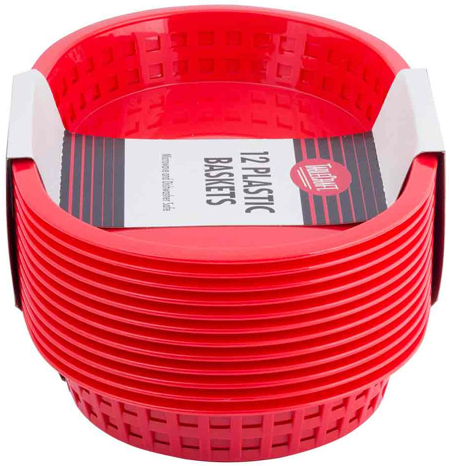 TableCraft C1076R Chicago Plastic Oval Platter Basket 10-1/2" x 7" x 1-1/2" - Red - 12/Case