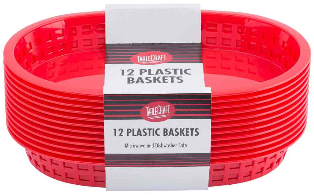 TableCraft C1076R Chicago Plastic Oval Platter Basket 10-1/2" x 7" x 1-1/2" - Red - 12/Case