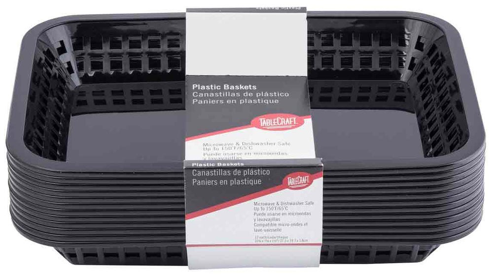TableCraft C1077BK Grande Plastic Rectangular Platter Basket 10-3/4" x 7-3/4" x 1-1/2" - Black - 12/Case
