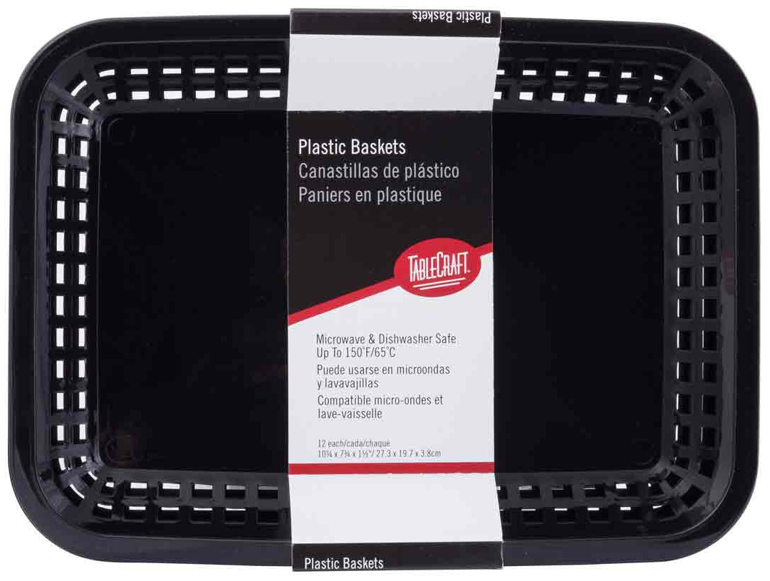 TableCraft C1077BK Grande Plastic Rectangular Platter Basket 10-3/4" x 7-3/4" x 1-1/2" - Black - 12/Case