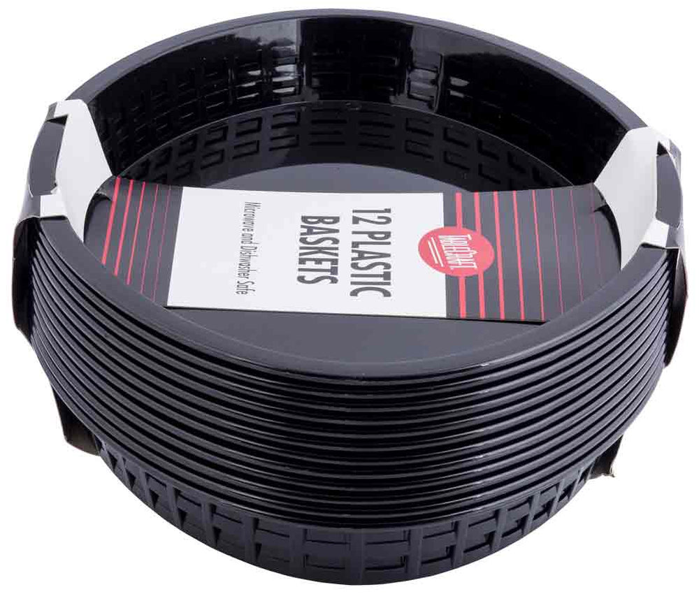 TableCraft C1086BK Texas Plastic Oval Platter Basket 12-3/4" x 9-1/2" x 1-1/2" - Black - 12/Case