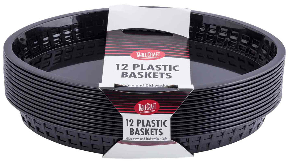 TableCraft C1086BK Texas Plastic Oval Platter Basket 12-3/4" x 9-1/2" x 1-1/2" - Black - 12/Case