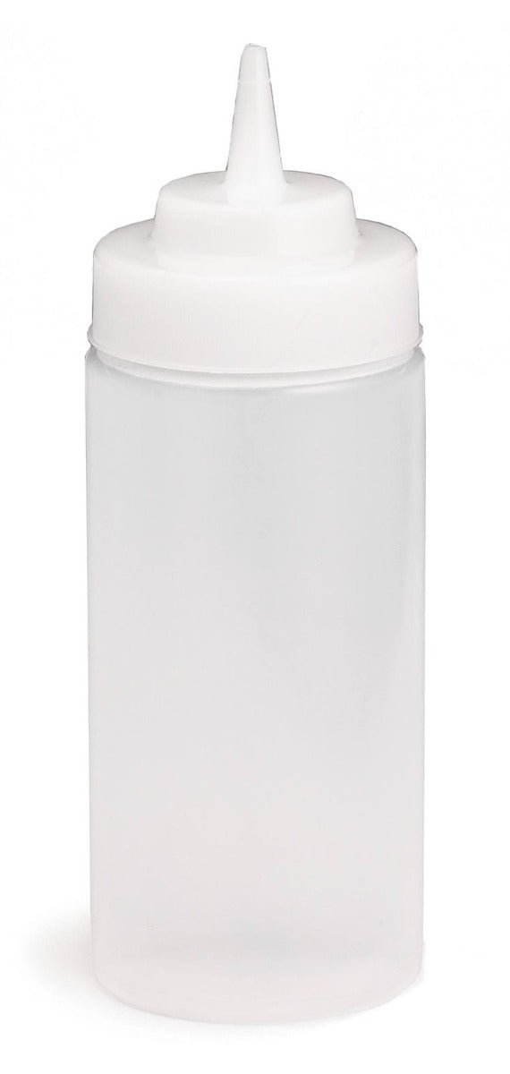 TableCraft C11663C Widemouth Polyethylene Squeeze Bottle with Natural Wide Cone Tip and 63 mm Opening 16 oz. - Clear - (8) 6-Packs/Case