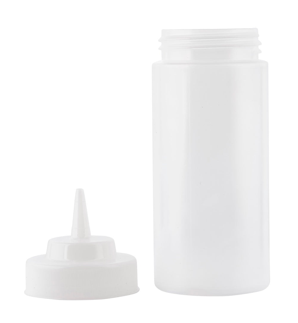 TableCraft C11663C Widemouth Polyethylene Squeeze Bottle with Natural Wide Cone Tip and 63 mm Opening 16 oz. - Clear - (8) 6-Packs/Case