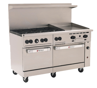 Wolf C60SS-6B24GT 60" 6 Burner Gas Range w/ Griddle & (2) Standard Ovens, Natural Gas