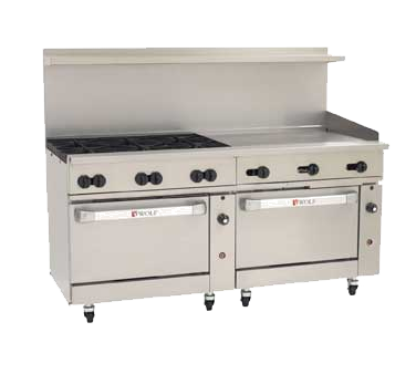 Wolf C72SS-6B36GT 72" 6 Burner Gas Range w/ Griddle & (2) Standard Ovens, Natural Gas