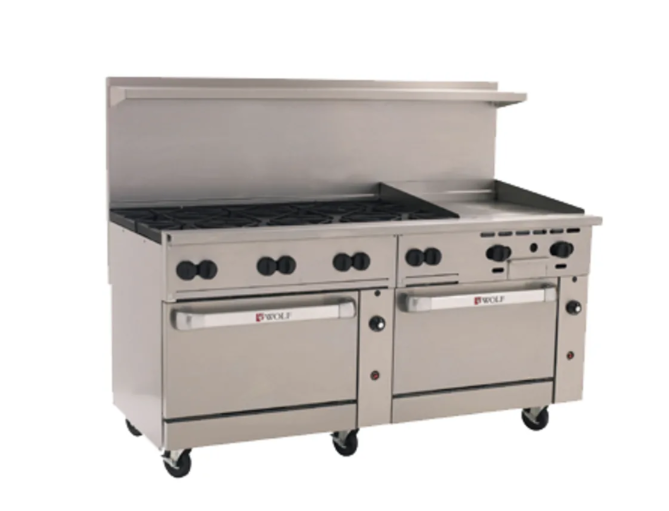 Wolf C72SS-8B24GT 72" 8 Burner Gas Range w/ Griddle & (2) Standard Ovens, Natural Gas