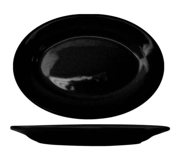 International Tableware CA-13-B 11 1/2" x 8 1/4" Oval Cancun Platter - Ceramic, Black