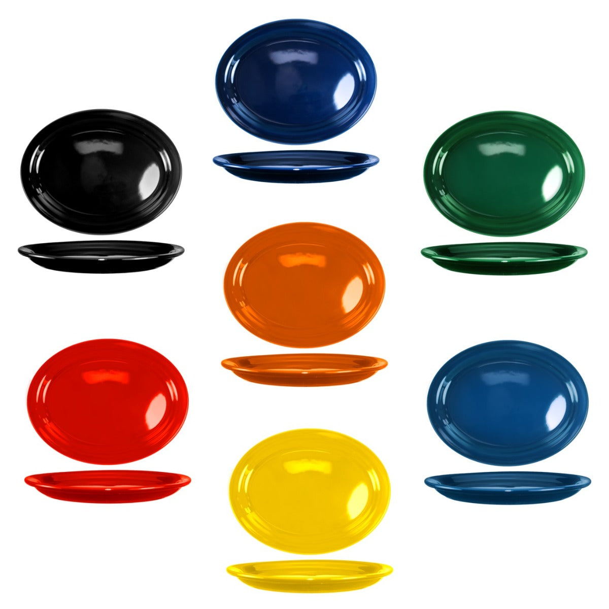 International Tableware CAN-13-MIX Cancun Mixed-Color Rolled Edge Narrow Rim Oval China Platter 11-3/4" x 9-1/4" - 12/Case