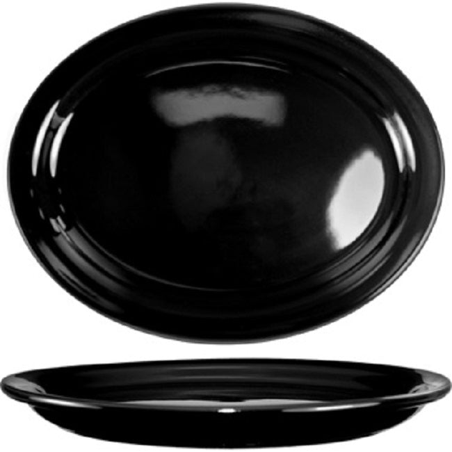 International Tableware CAN-13-MIX Cancun Mixed-Color Rolled Edge Narrow Rim Oval China Platter 11-3/4" x 9-1/4" - 12/Case