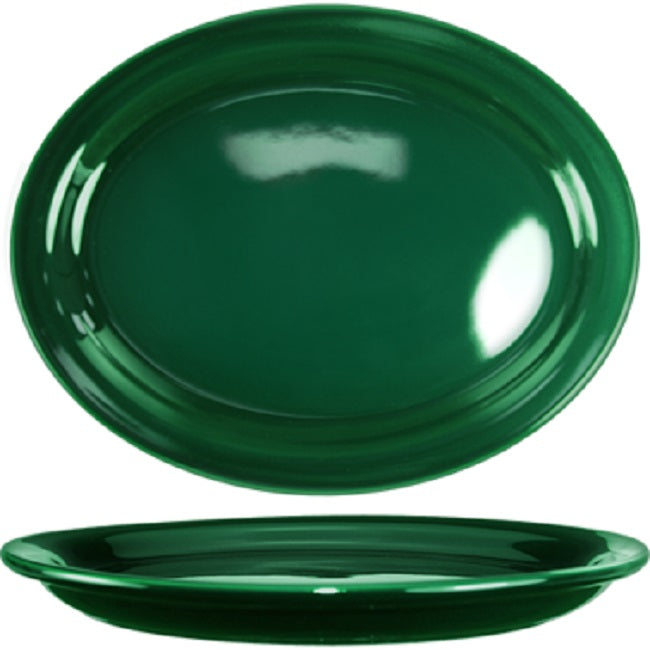International Tableware CAN-13-MIX Cancun Mixed-Color Rolled Edge Narrow Rim Oval China Platter 11-3/4" x 9-1/4" - 12/Case