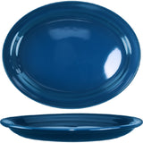 International Tableware CAN-13-MIX Cancun Mixed-Color Rolled Edge Narrow Rim Oval China Platter 11-3/4" x 9-1/4" - 12/Case