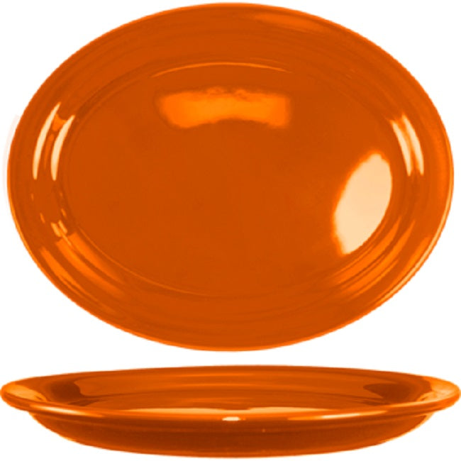 International Tableware CAN-13-MIX Cancun Mixed-Color Rolled Edge Narrow Rim Oval China Platter 11-3/4" x 9-1/4" - 12/Case