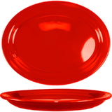 International Tableware CAN-13-MIX Cancun Mixed-Color Rolled Edge Narrow Rim Oval China Platter 11-3/4" x 9-1/4" - 12/Case