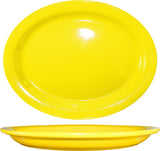 International Tableware CAN-14-Y Cancun Yellow Rolled Edge Narrow Rim Oval China Platter 13-1/4" x 10-3/8" - 12/cs