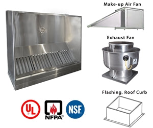JRSVH9-PFF 9ft Jean's Canopy Vent Hood with Plenum, Exhaust Fan, Make-up Air Fan and Flashing System