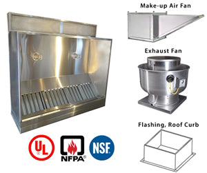 JRSVH7-PFFKIT 7ft Jean's Canopy Vent Hood with Plenum, Exhaust Fan, Make-up Air Fan and Flashing