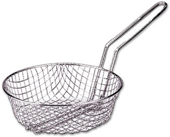 Adcraft CB-10C Nickel-Plated Wire Coarse Mesh Round Culinary Basket with Uncoated Handle 10" Dia.