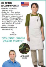 Jayhawk CBA-CM Full Length Bib Apron with Combo Pencil Pocket 28-1/2" x 33" - Camo