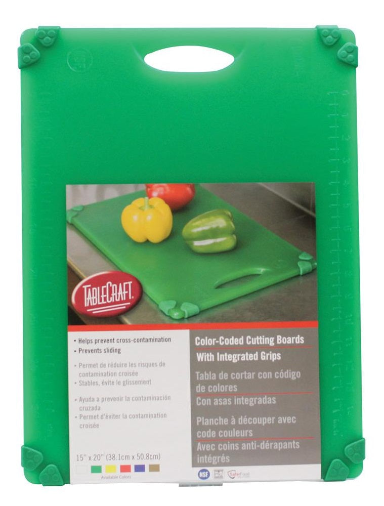 TableCraft CBG1520AGN Grippy Polypropylene Cutting Board with Anti-Slip Grips 15" x 20" x 1/2" - Green - 6/Case