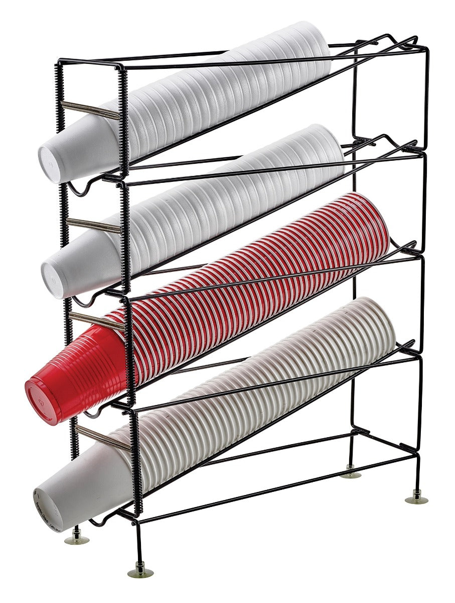 Winco CDR-4 Steel Wire 4-Tier One-At-A-Time Cup Dispensing Rack - For Cups with 3-1/8" to 4" dia. Rims - 2/Case
