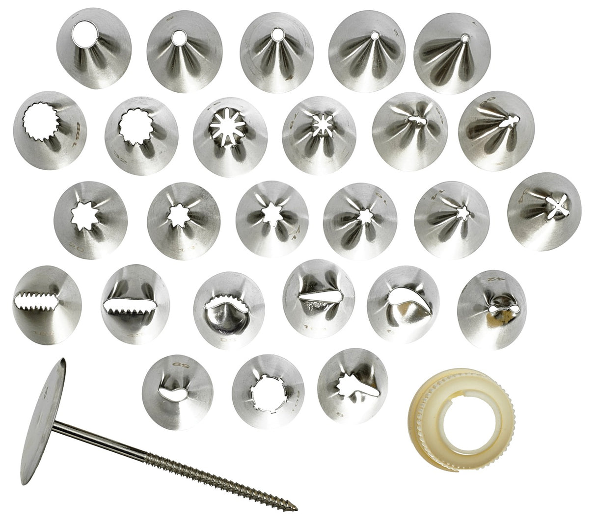 Winco CDT-26 Stainless Steel Cake Decorating Nozzle Set - 26 Tips