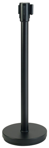 Winco CGS-38K Crowd Control Guidance System Steel Stanchion Post 35-1/2"H with 6-1/2' Retractable Belt - Black