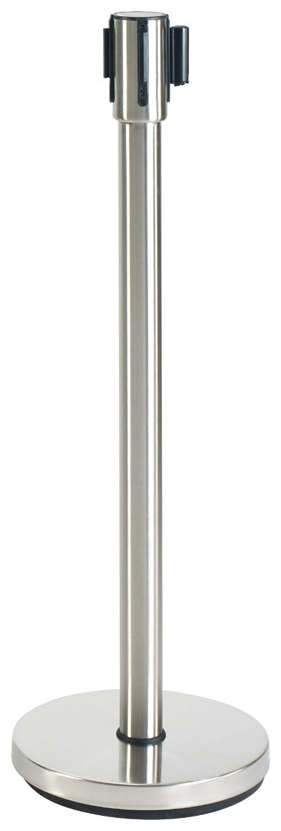 Winco CGS-38S Crowd Control Guidance System Stainless Steel Stanchion Post 35-1/2"H with 6-1/2' Retractable Belt - Silver