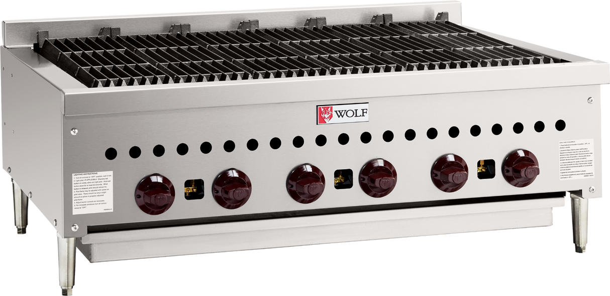 Wolf SCB36CN-1 - Countertop Low Profile Radiant Gas Charbroiler w/ 6 Burners 36" NG - 87,000 BTU