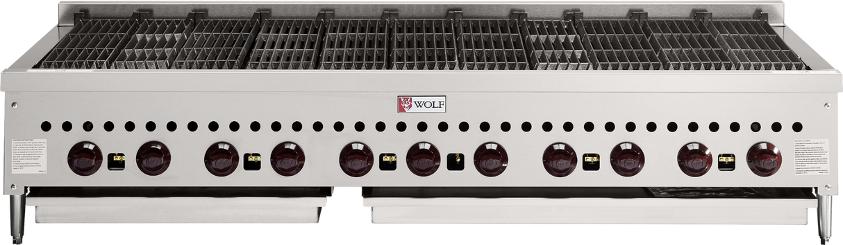 Wolf SCB60CN-1 - Countertop Low Profile Radiant Gas Charbroiler w/ 11 Burners 60" NG - 159,500 BTU