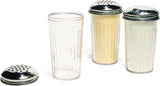 Carlisle 331907 Fluted Plastic Cheese Shaker with Stainless Steel Perforated Top 12 oz. - Clear