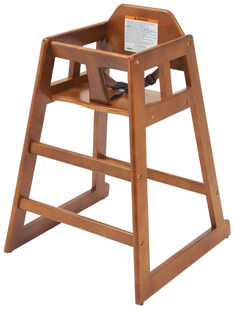 Winco CHH-104A Stackable Rubber Wood High Chair with Buckle Strap 29-1/4"H - Walnut - Assesmbled