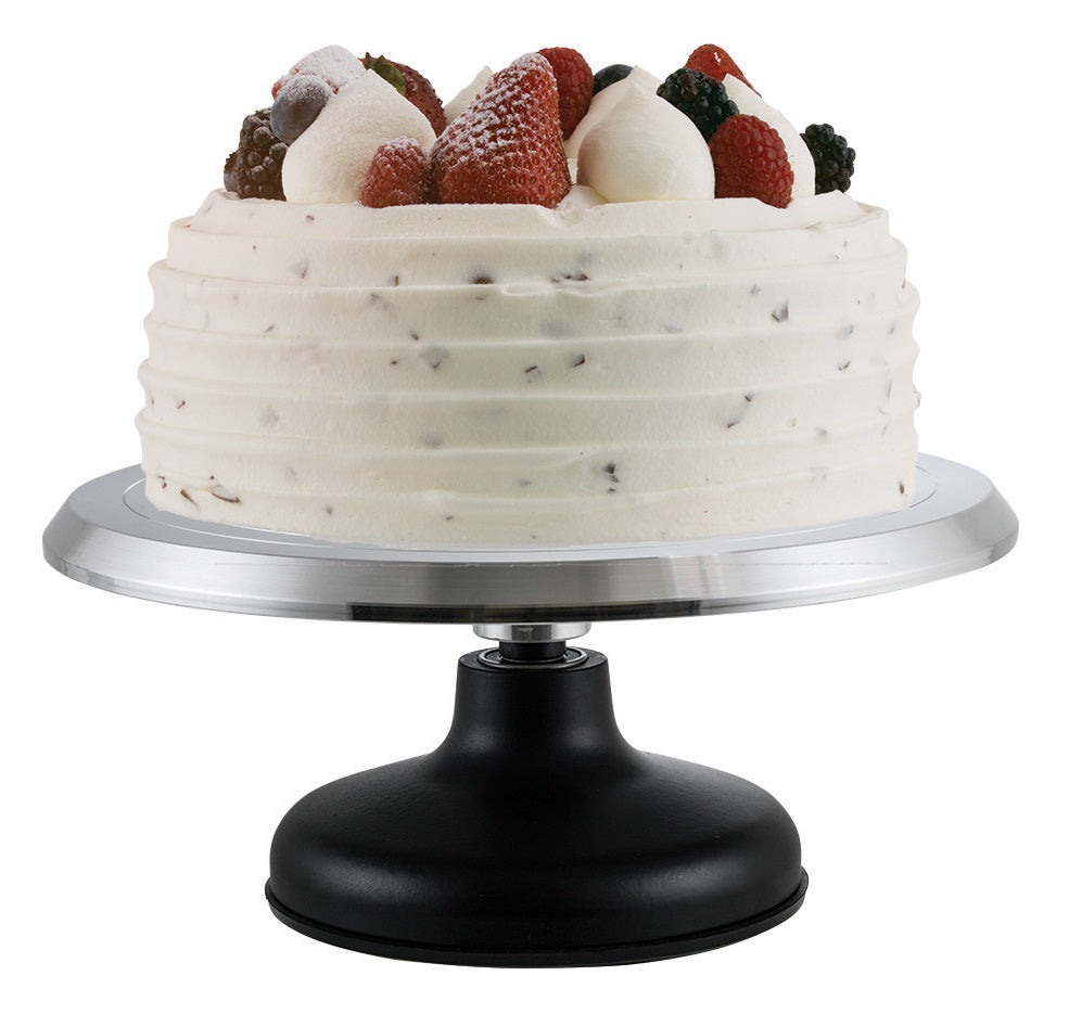 Winco CKSR-12 Aluminum Round Revolving Cake Decorating Stand with Cast Iron Base and Non-Slip Silicone Bottom 12" - 6/Case