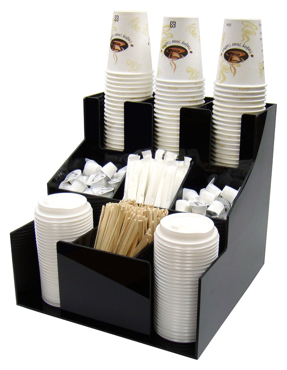 Winco CLSO-3T Plastic 3-Tier & 3-Stacks Cup & Lid Organizer 12-5/16"L x 12-3/4"W x 13-1/8"H - Black